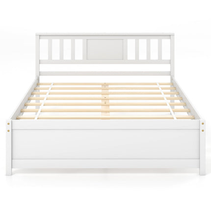 Wooden Platform Bed with Headboard and Wood Slat Support White
