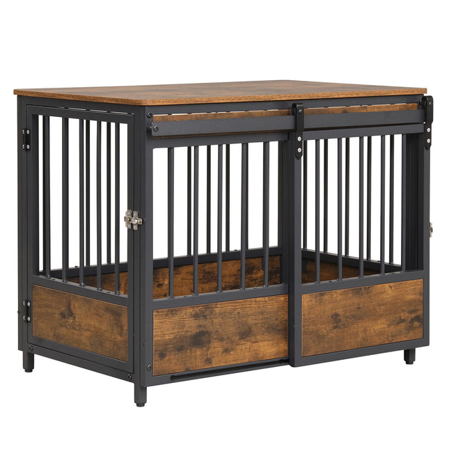 Dog Crate Furniture with Sliding Barn Door and Mat