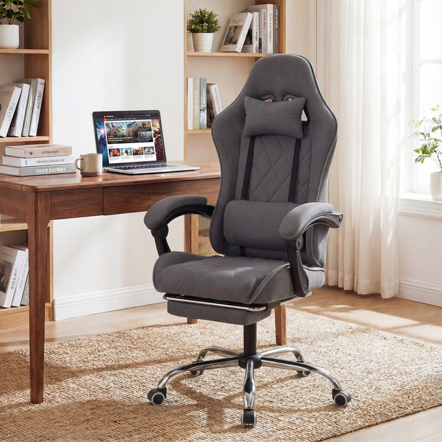 Gaming Chair Height Adjustable Computer Chair with Headrest and Lumbar Support-Gray