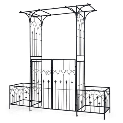 Garden Arbor with Gate and Planter Boxes Heavy Duty Metal Arch with Side Trellis
