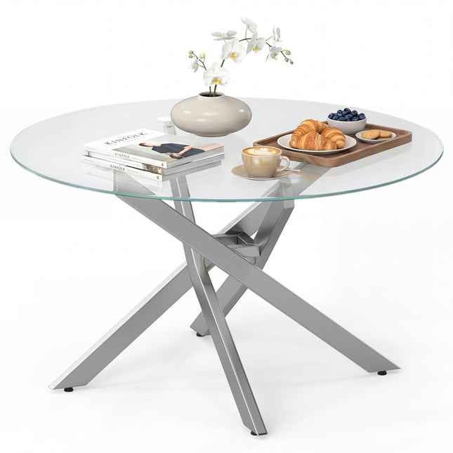 Glass Coffee Table Round Clear Center Table with Tempered Glass Top
