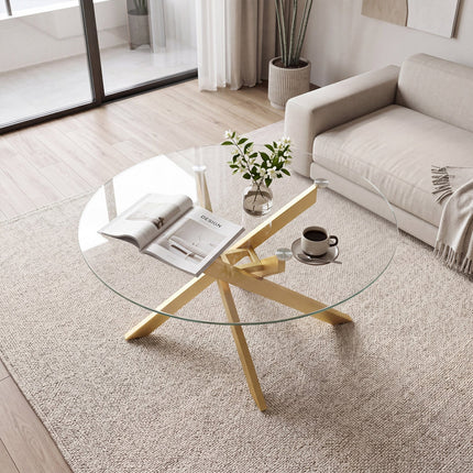 Glass Coffee Table Round Clear Center Table with Tempered Glass Top