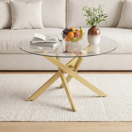 Glass Coffee Table Round Clear Center Table with Tempered Glass Top