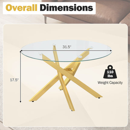 Glass Coffee Table Round Clear Center Table with Tempered Glass Top