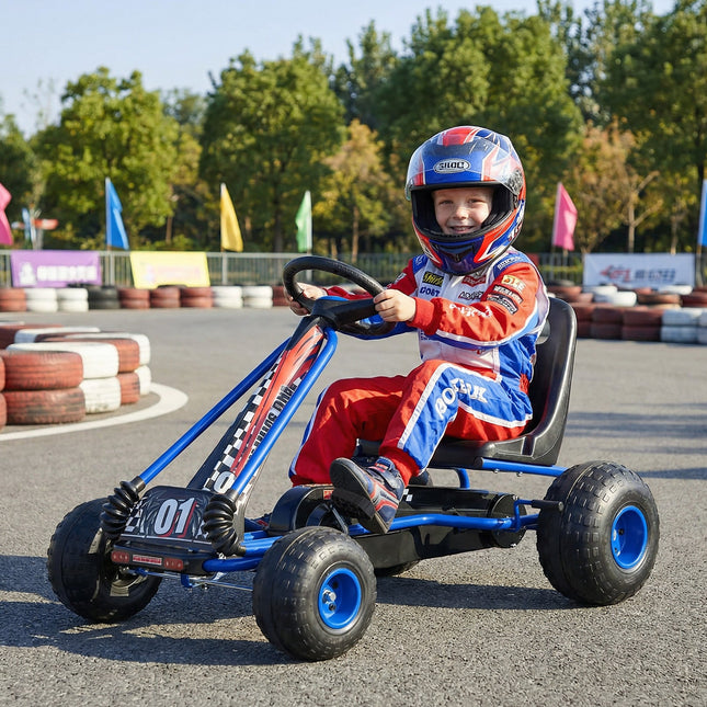 Go Kart for Kids 4 Wheels Pedal with Adjustable Seat and Multi-Terrain Wheels