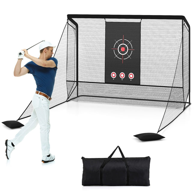 Golf Practice Hitting Net Golf Cage with Dual Side Barriers Target Cloth Metal Frame