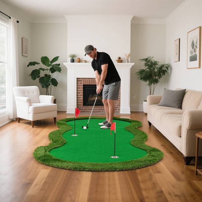 5 x 10 Feet Golf Practice Putting Green Mat with 3 Holes and Golf Balls for Home Office Backyard