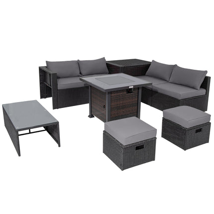 9 Pieces Patio Furniture Set with 32‚Äù Fire Pit Table and 50000 BTU Square Propane Fire Pit
