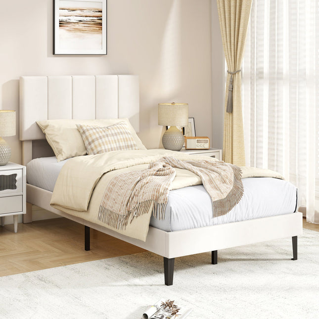 Upholstered Platform Bed with Adjustable Headboard - Twin