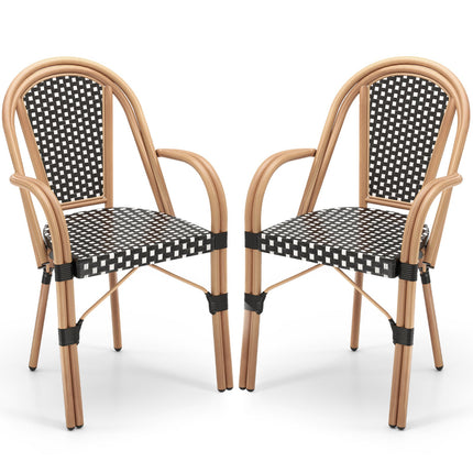 Hand-Woven PE Wicker Outdoor French Bistro Chairs Set of 2
