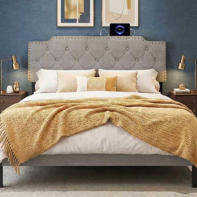 Headboard for Queen and Full Size Bed Rivet Tufted Upholstered Head Board