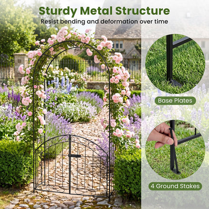 Metal Garden Arch with Gate and Safety Latch - 79" H