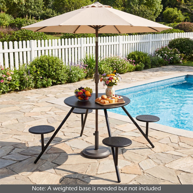 Round Picnic Table for 4 with Umbrella Hole and Iron Seats