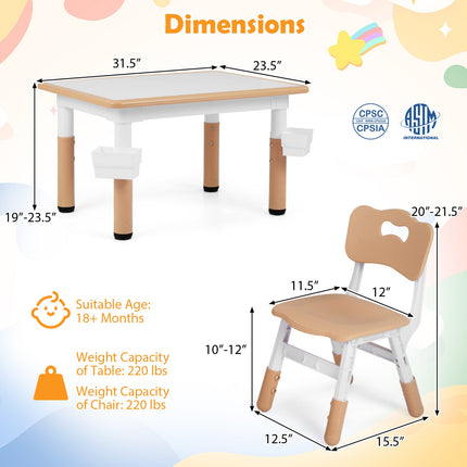 Kids Table and 4 Chairs Set with Adjustable Height