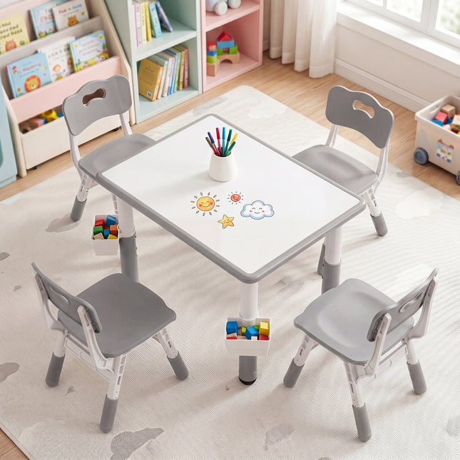 Kids Table and 4 Chairs Set with Adjustable Height
