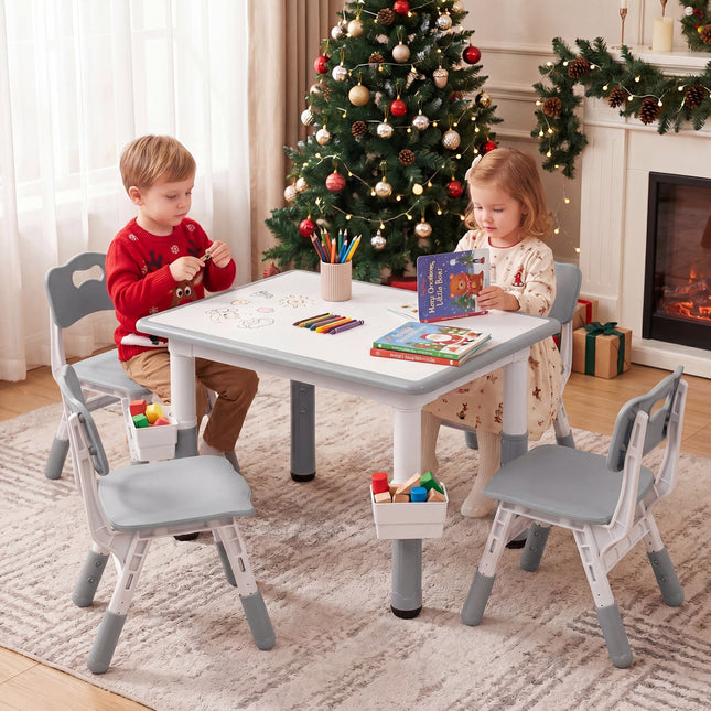 Kids Table and 4 Chairs Set with Adjustable Height