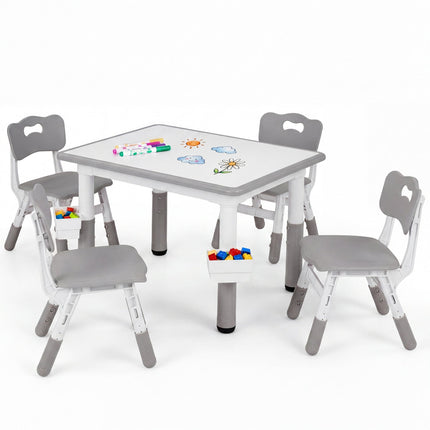 Kids Table and 4 Chairs Set with Adjustable Height