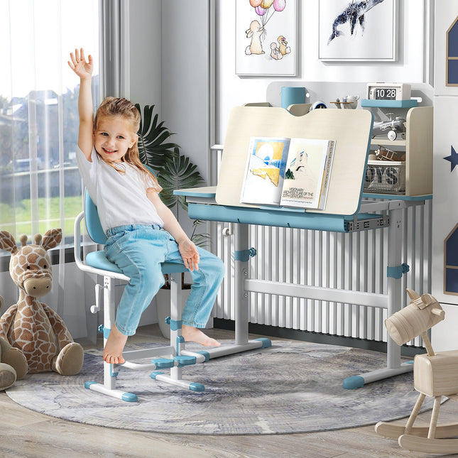Height Adjustable Kids Study Desk with Tilt Desktop for 3-12 Years Old