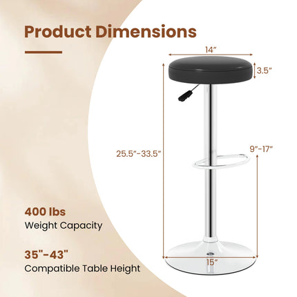 Adjustable Swivel Bar Stool with Footrest, 400 lbs Capacity