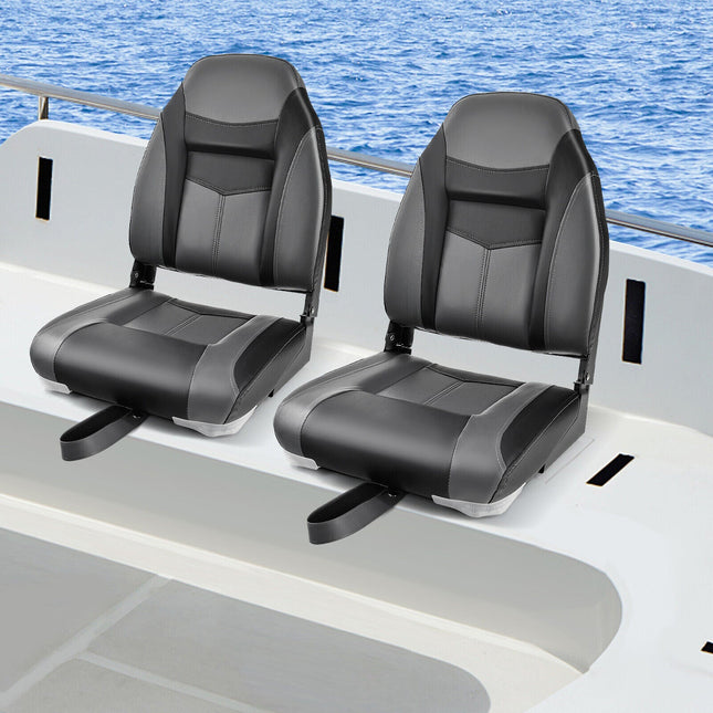 High Back Folding Boat Seats with Black Grey Sponge Cushion and Flexible Hinges