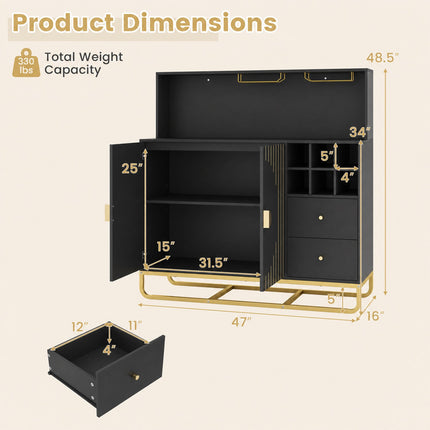 Bar Cabinet with Wine Rack and Glass Holder - 47" Wide