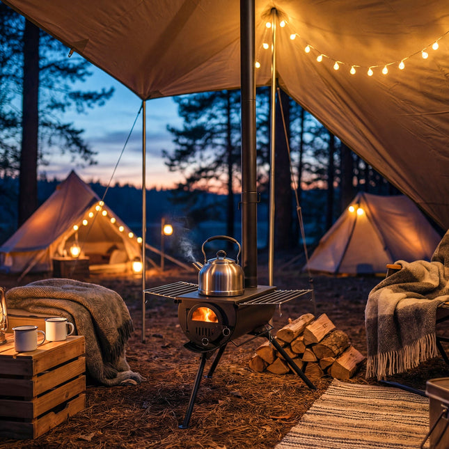 Hot Tent Stove with Chimney Pipes and Foldable Legs for Outdoor Heating