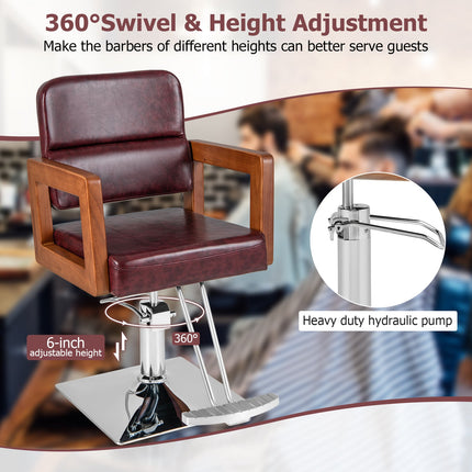 Hydraulic Barber Chair Salon Chair for Hair Stylist with 360 Degrees Swivel-Red