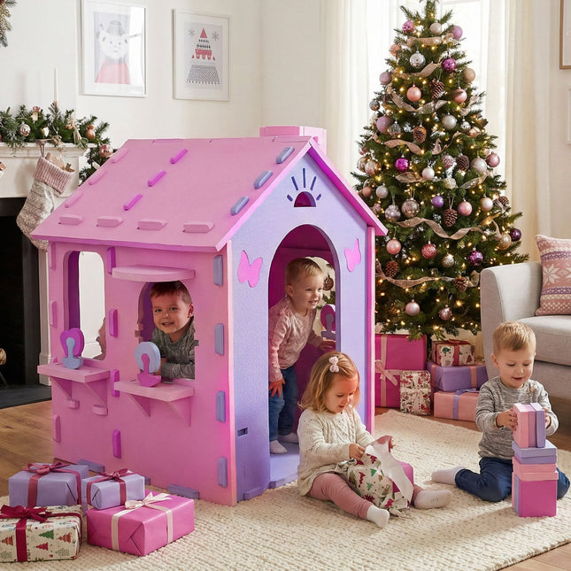 Indoor Cottage Playset with Roof and Chimney for Creative Play