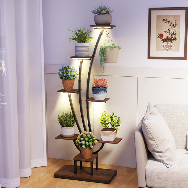 Indoor Plant Stand with Grow Lights Tall 8-Tier Corner Metal Plant Shelf