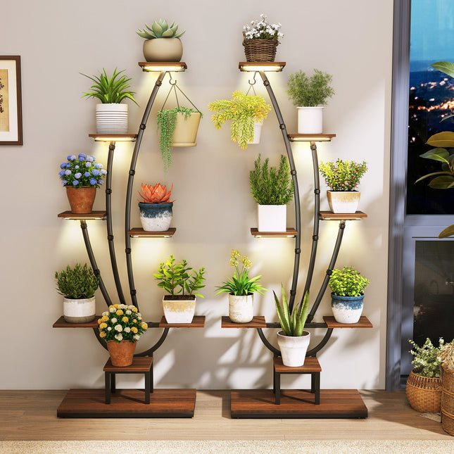 Indoor Plant Stand with Grow Lights Tall 8-Tier Corner Metal Plant Shelf
