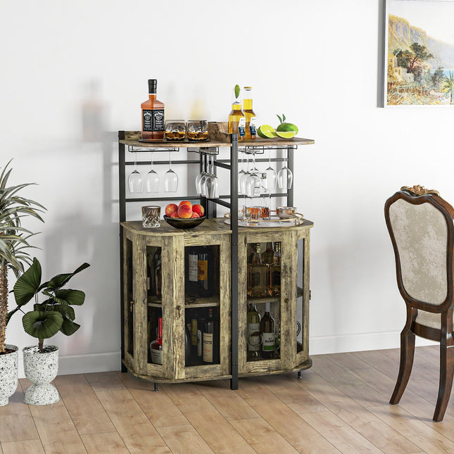 Corner Bar Cabinet with Glass Holder and Adjustable Shelf
