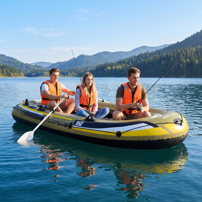 4-Person Inflatable Fishing Boat with Oars and Pump