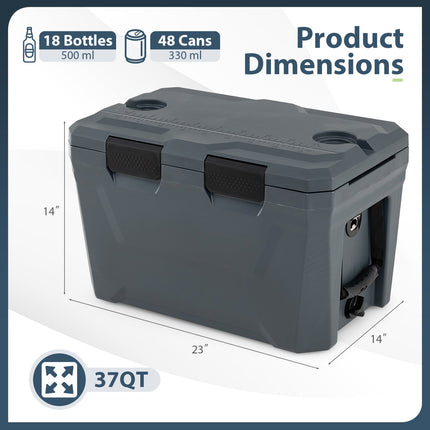 Insulated Portable Cooler Hard Shell Ice Chest with 2 Cup Holders Bottle Opener and Drain Plug