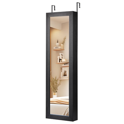 Jewelry Cabinet Wall or Door Mounted Jewelry Armoire with Full-Length Mirror-Black