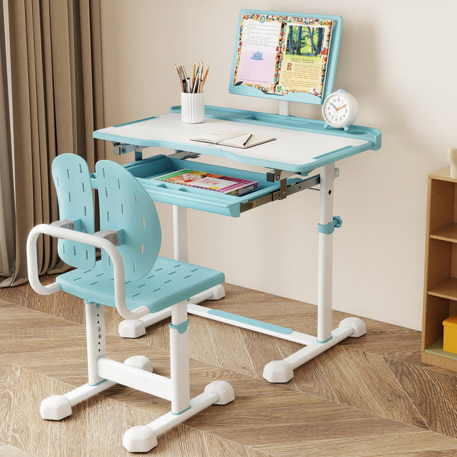 Kid's Study Desk and Chair Set with Tilt Desktop and Book Stand