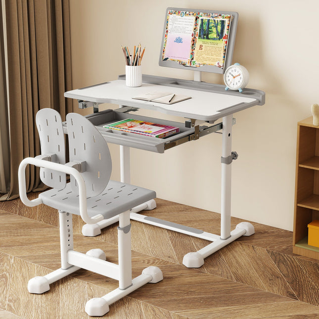 Kid's Study Desk and Chair Set with Tilt Desktop and Book Stand