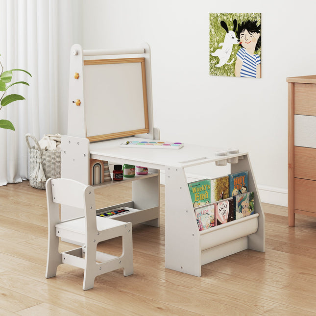 Kids Art Table and Chair Set with Easel and Chair for Drawing Reading