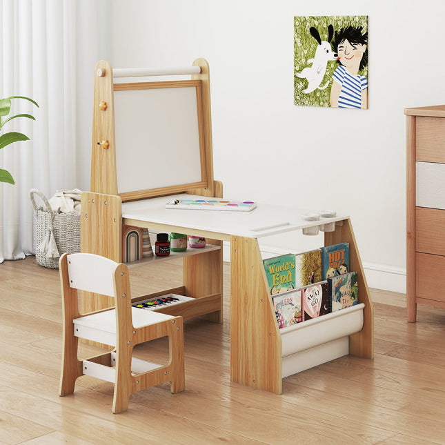 Kids Art Table and Chair Set with Easel and Chair for Drawing Reading