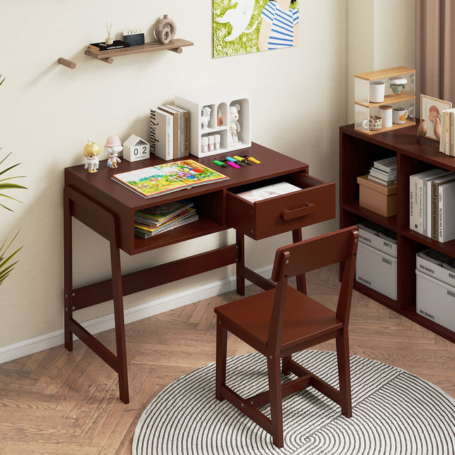 Kids Desk and Chair Set with Storage Drawer and Hutch