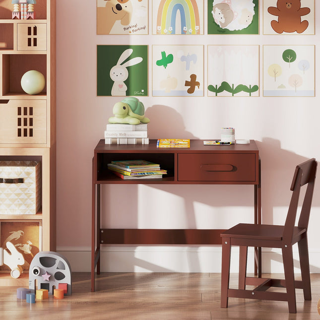 Kids Desk and Chair Set with Storage Drawer and Hutch