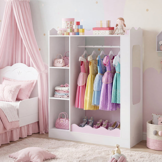 Kids Dress Up Storage with Mirror and Hanging Rack - Pink