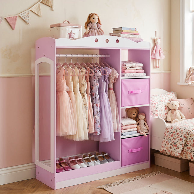 Kids Dress Up Storage with Full Length Mirror - Pink