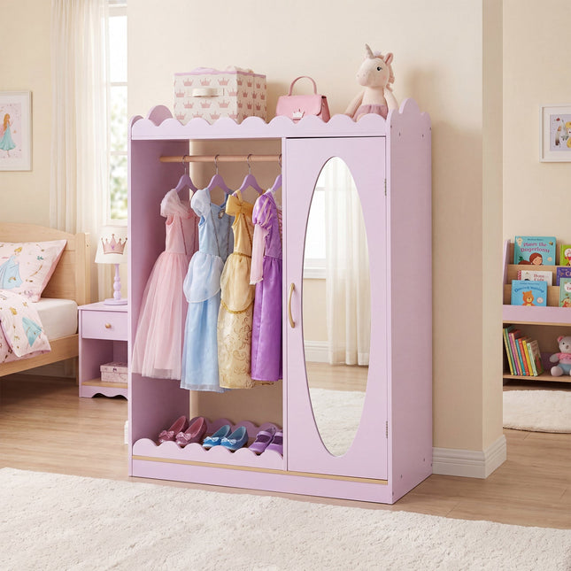 Kids Dress Up Storage Cabinet with Full Length Mirror - Pink