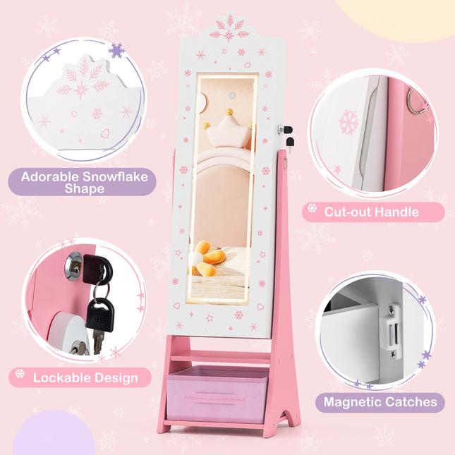 Kids Jewelry Armoire Freestanding Jewelry Cabinet with 3-Color Lighted Full Length Mirror