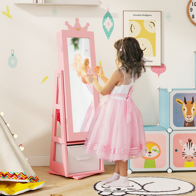 Kids Jewelry Armoire Cabinet with Large Storage Capacity and Swivel Base