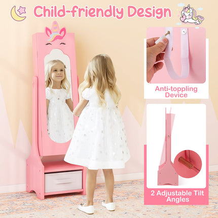 Kids Jewelry Cabinet with Full-Length Mirror for Kids Bedroom and Playroom