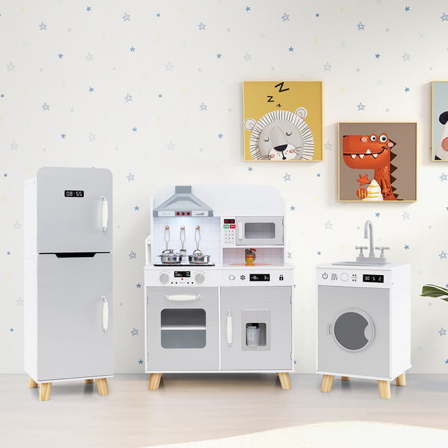 Kids Kitchen Playset 3-in-1 with Refrigerator and Washing Machine-Gray