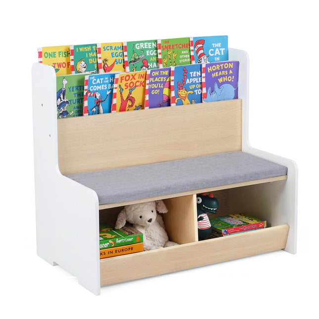 Kids Reading Nook with Bench Bookshelf and 2 Cubbies