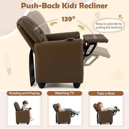 Kids Recliner Chair Push Back Toddler Reclining Armchair with Cup Holder