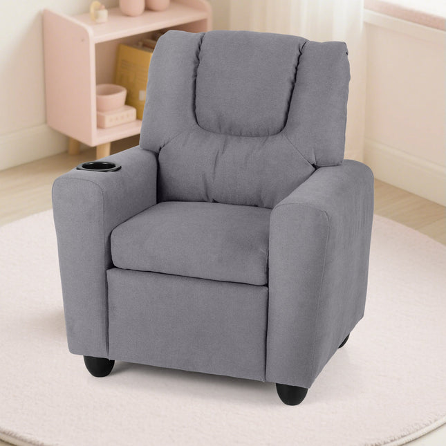 Kids Recliner Chair Push Back Toddler Reclining Armchair with Cup Holder
